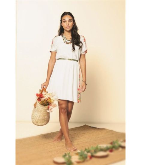 Vestido Balade com Detalhe Floral e Cinto Dourado Paul Brial - Vestidos Femininos com Cinto Dourado | Faroma