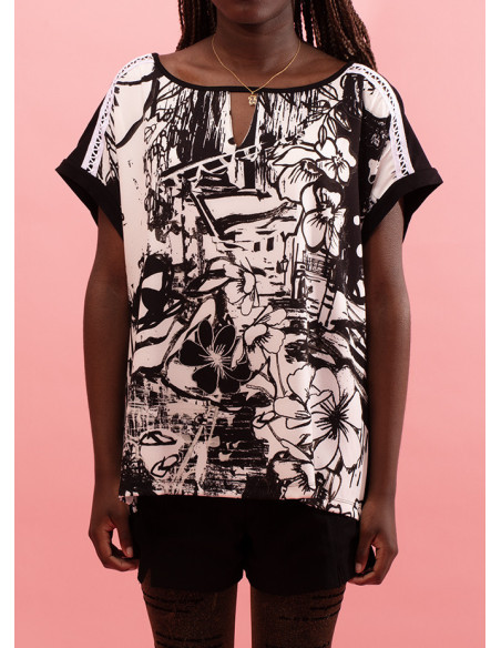 T-shirt leve decote em lágrima Xantal