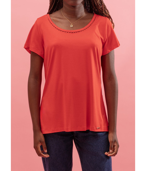 T-shirt lisac com decote redondo Lindy