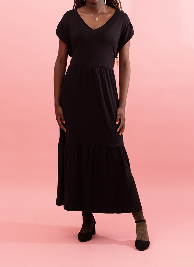 Vestido longo com promenor de franzidos Louisa