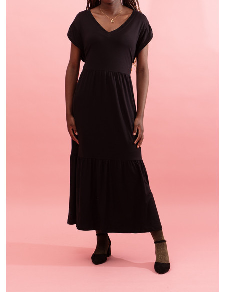 Vestido longo com promenor de franzidos Louisa