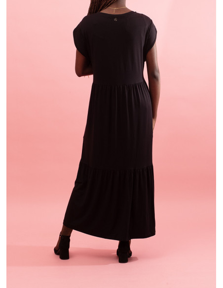 Vestido longo com promenor de franzidos Louisa