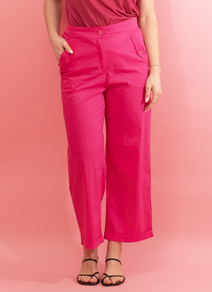 Poplin trousers with zip and button