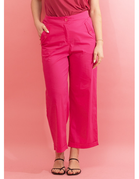 Pantalon en popeline avec zip et bouton