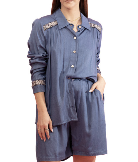 Chemise Vibration avec Détail aux Épaules Paul Brial - Chemises Femme avec Détail Épaules | Faroma
