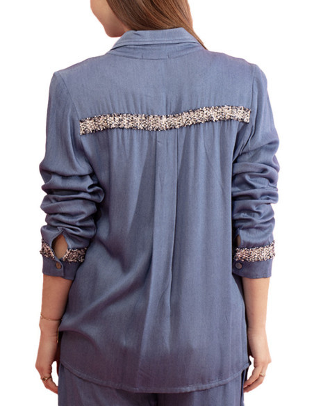 Camisa Vibration com Pormenor nos Ombros Paul Brial - Camisas Femininas com Detalhe nos Ombros | Faroma
