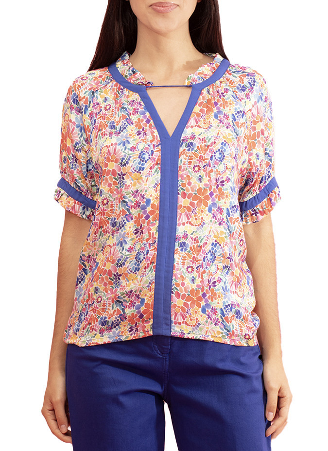 Chemise Petale Florale avec Contraste et Volants Paul Brial - Chemises Florales Femme | Faroma