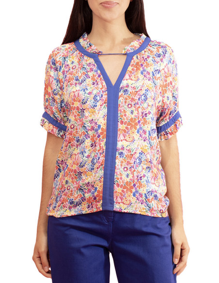 Chemise Petale Florale avec Contraste et Volants Paul Brial - Chemises Florales Femme | Faroma