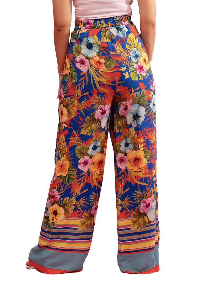 Calças Fluídas Exotique com Estampado Floral Paul Brial - Calças Femininas Florais Fluídas | Faroma