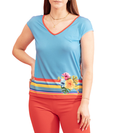 T-shirt Atoll avec Inspiration Florale et Col en V Paul Brial - T-shirts Florales | Faroma