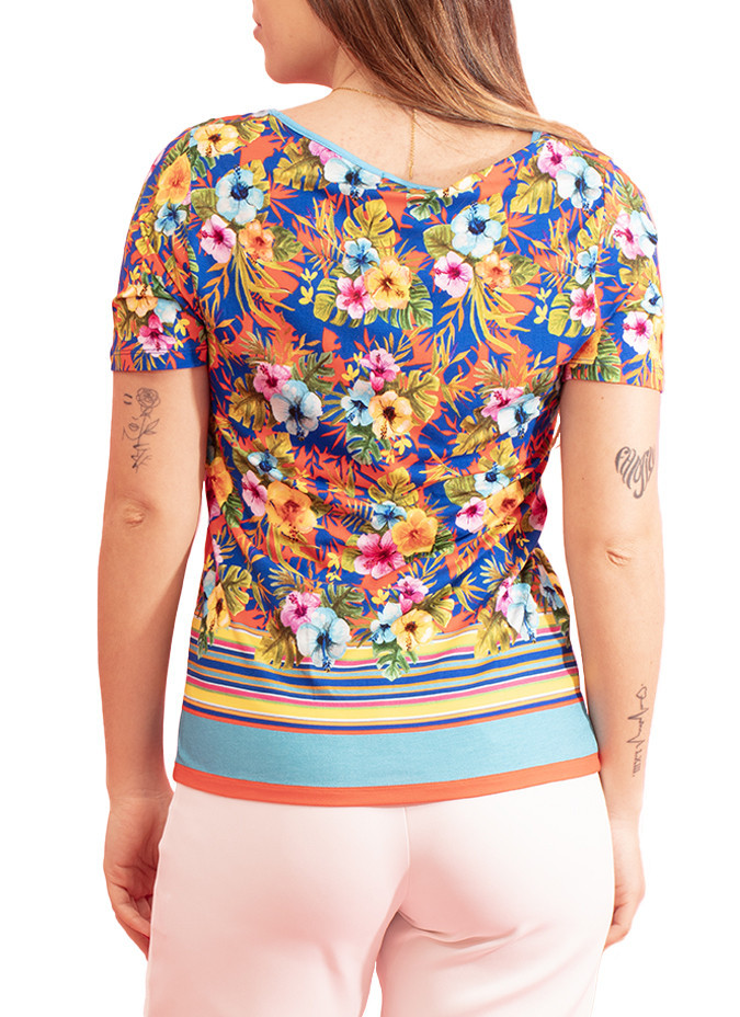 Paul Brial Borabora Floral Striped-Hem T-shirt - Women's Tropical T-shirts | Faroma