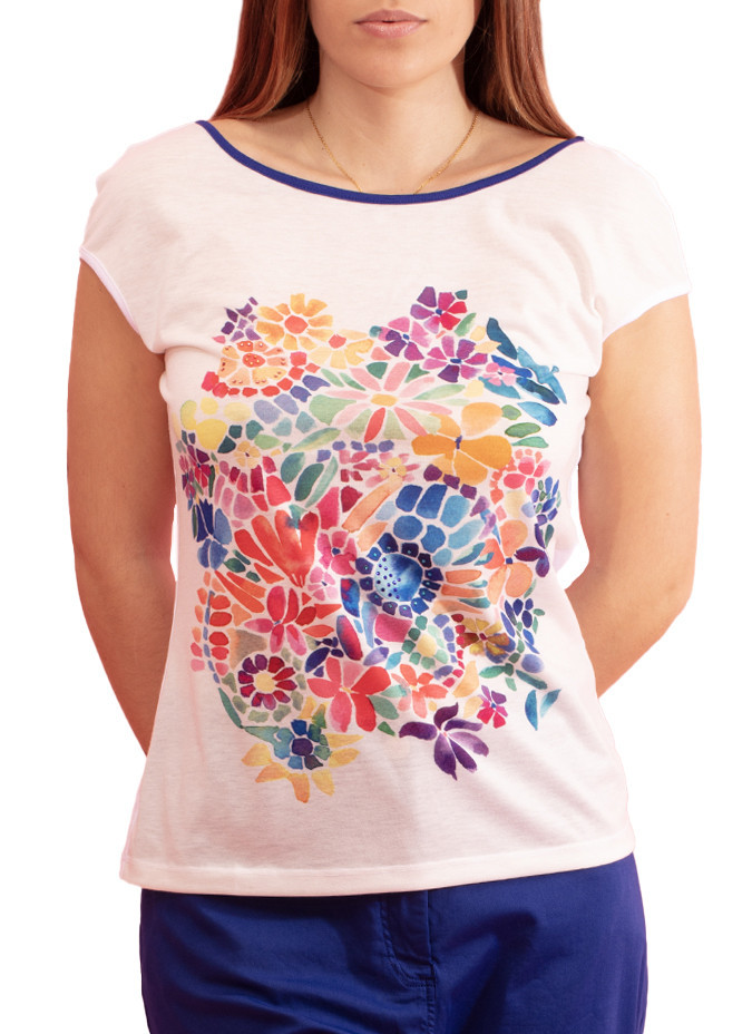 T-shirt Mosaique com Estampado Floral e Decote Redondo Paul Brial - T-shirts Florais | Faroma