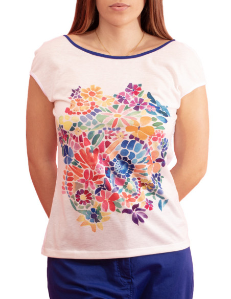 T-shirt Mosaique com Estampado Floral e Decote Redondo Paul Brial - T-shirts Florais | Faroma