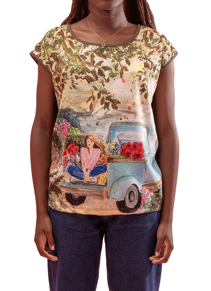 T-shirt Douce Xyndy avec Inspirations Florales Maloka - T-shirts Femme Florales | Faroma