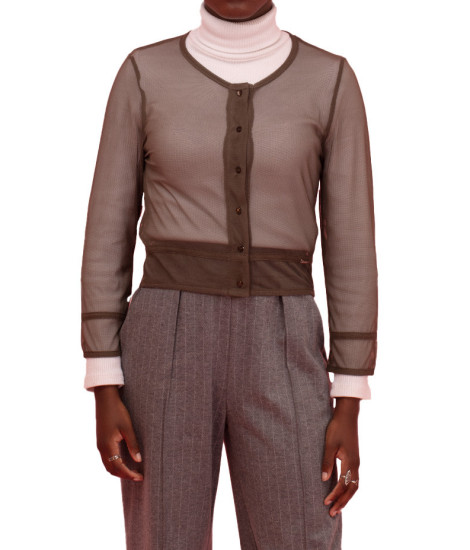 Manteau Web Uni avec Boutons Nacre Maloka - Manteaux Femme avec Boutons Spéciaux | Faroma 2