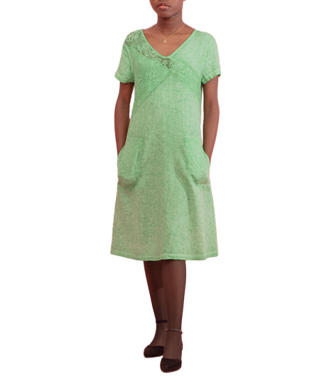 Vestido Tapioca em Linho com Detalhe de Renda Maloka - Vestidos Femininos em Linho | Faroma
