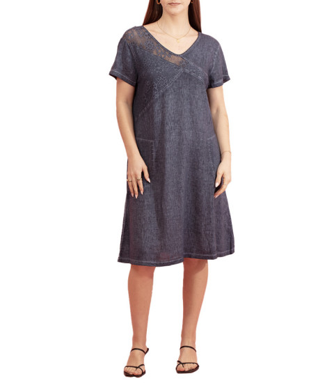Maloka Tapioca Linen Lace Detail Dress - Women's Linen Dresses | Faroma 2