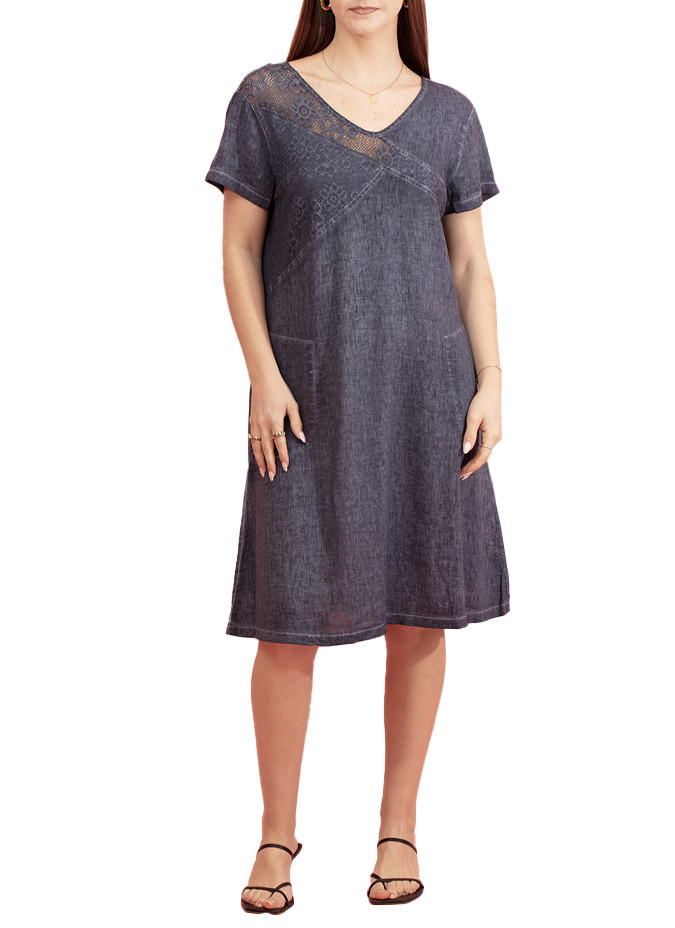 Robe Tapioca en Lin avec Détail en Dentelle Maloka - Robes Femme en Lin | Faroma
