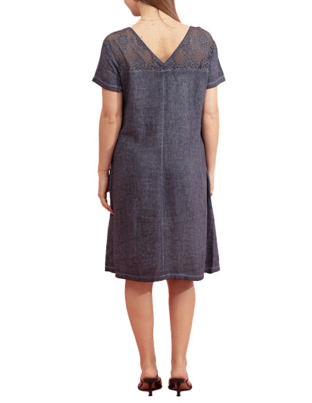 Robe Tapioca en Lin avec Détail en Dentelle Maloka - Robes Femme en Lin | Faroma