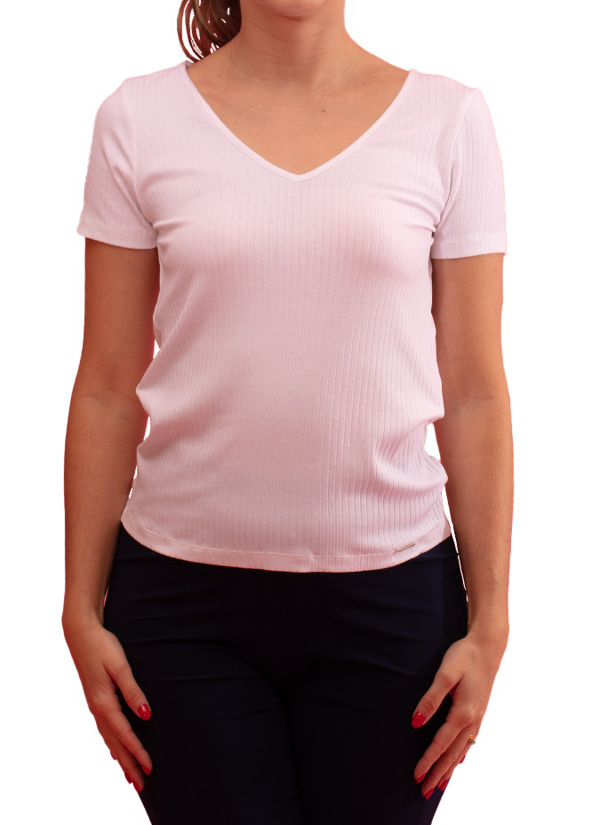 T-shirt Côtelée Fan avec Col en V Paul Brial - T-shirts Femme Côtelées | Faroma