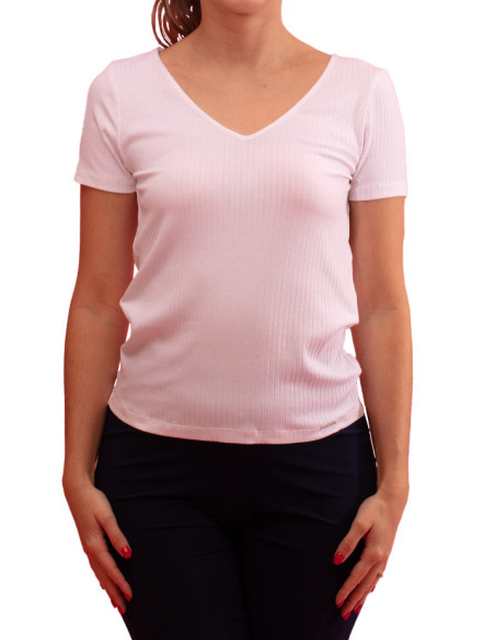 T-shirt Côtelée Fan avec Col en V Paul Brial - T-shirts Femme Côtelées | Faroma