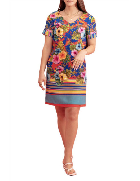 Robe Seychelles Imprimée avec Col en V Paul Brial - Robes Tropicales Femme | Faroma