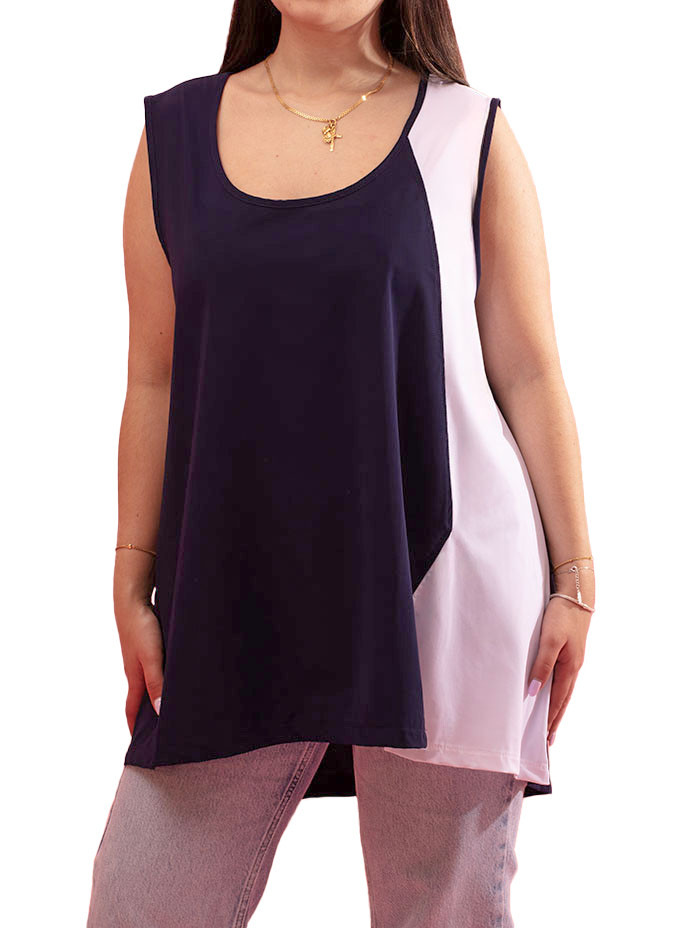 Top Nectar avec Contraste de Couleur Latéral Gozé - Tops Femme Bicolores | Faroma