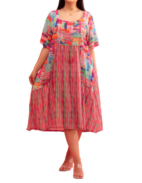 Robe Nenuphar avec Imprimé Coloré Gozé - Robes Femme aux Nénuphars | Faroma