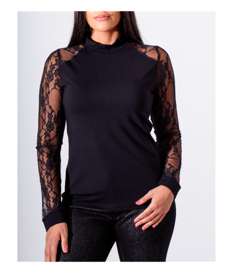 Camisola de Manga Comprida com Renda Javiera Maloka - Camisolas com Detalhes em Renda | Faroma