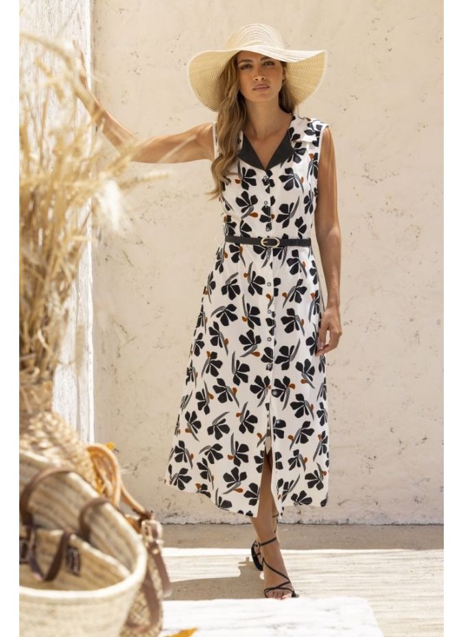 Paul Brial Camomille Noir Dress - Black Floral Women's Dresses | Faroma
