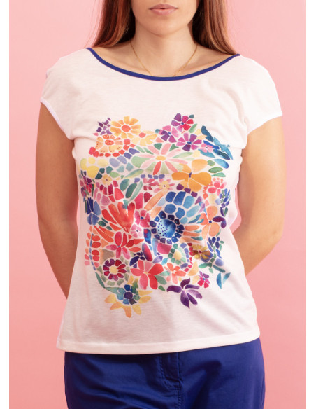 T-shirt à col rond imprimé floral Mosaique