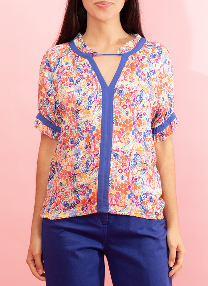 Chemise à fleurs contrastée et à volants Petale