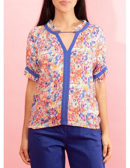 Chemise à fleurs contrastée et à volants Petale