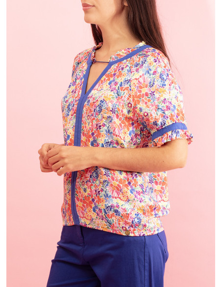 Chemise à fleurs contrastée et à volants Petale