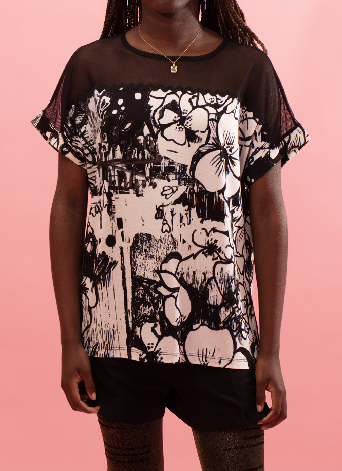 T-shirt estampada com temas florais Xenika