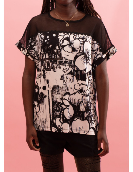 T-shirt estampada com temas florais Xenika