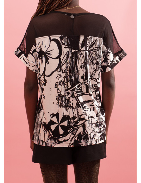 T-shirt estampada com temas florais Xenika